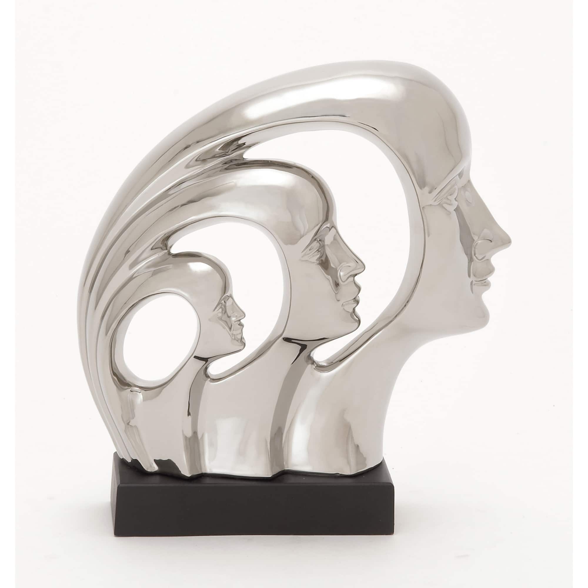 12" Silver Porcelain Contemporary Family Sculpture